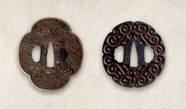 鍔（グリ彫り、木目金）